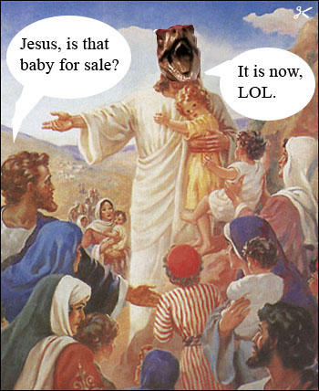 Raptor Jesus with children meme