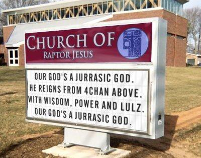 Church of Raptor Jesus sign